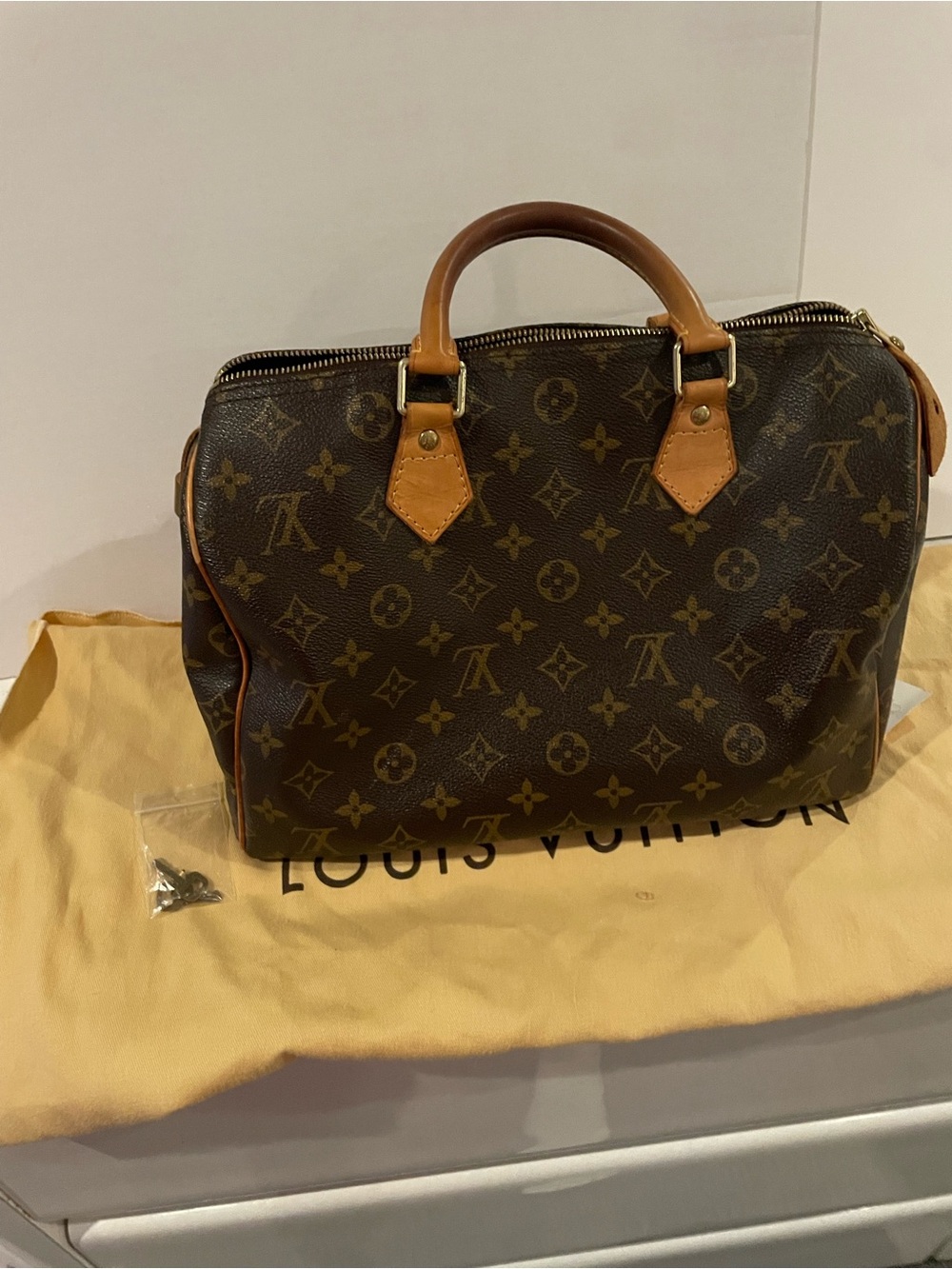 Louis Vuitton Monogram Canvas Satchel with Tan Leather Trim